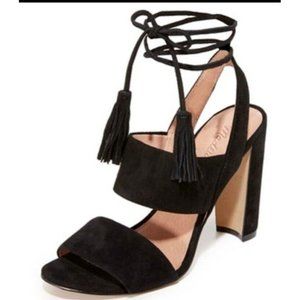 Madewell Octavia Tassel Black Suede High Heel Sandals Size 7.5